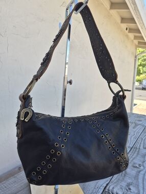 Betsey Johnson Vintage Black Leather Eyelet Hobo Shoulder Bag